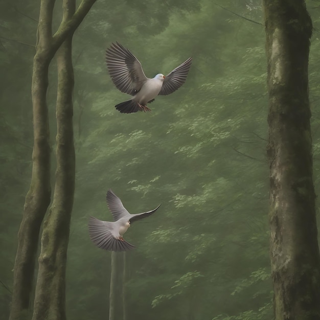 un oiseau volant dans la forêt