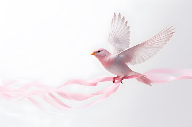 oiseau volant avec ruban rose