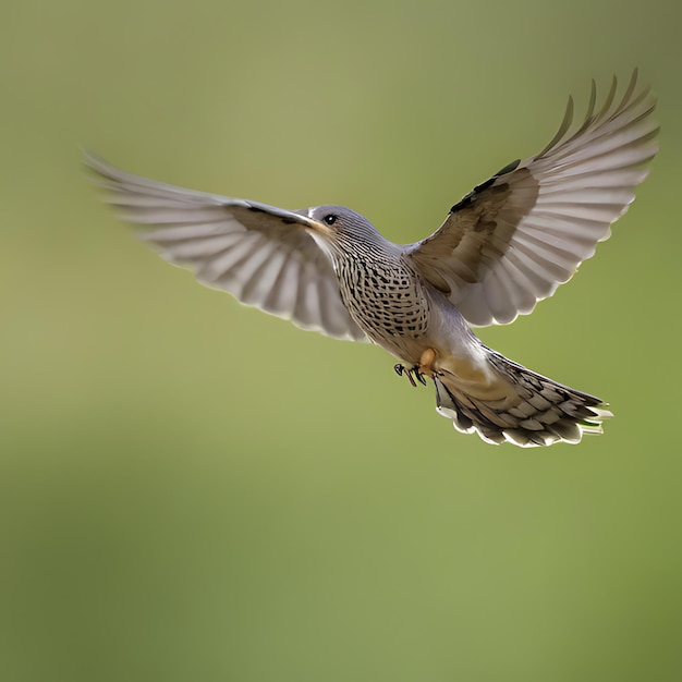 un oiseau vole dans l'air avec un fond flou