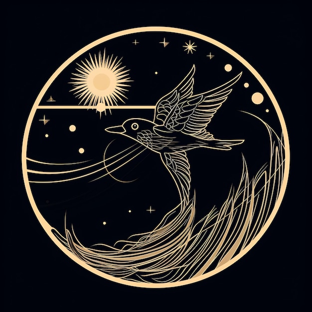 un oiseau vole dans le ciel avec des étoiles et la lune en arrière-plan