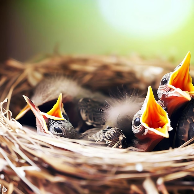 Photo oiseaux affamés ia générative