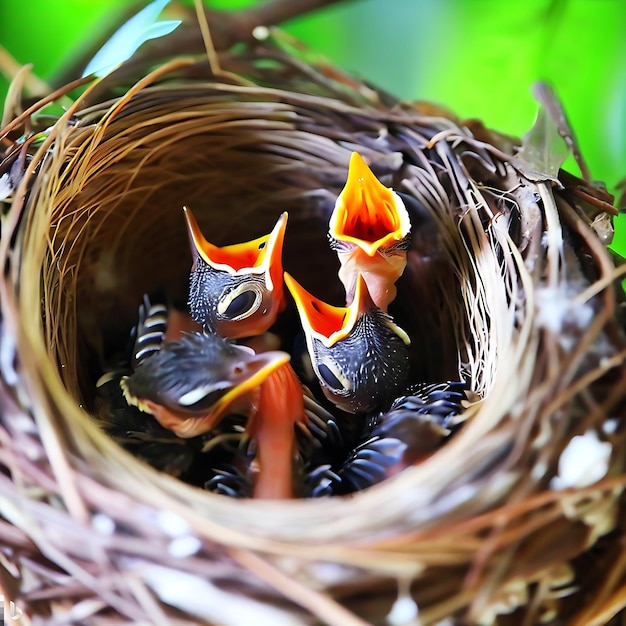 Photo oiseaux affamés ia générative