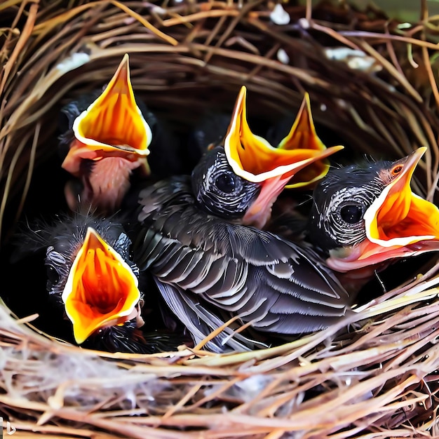 Photo oiseaux affamés ia générative