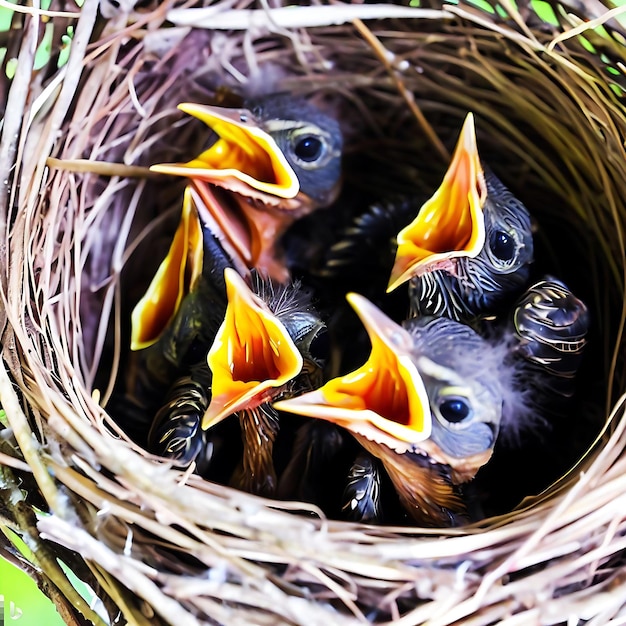 Photo oiseaux affamés ia générative