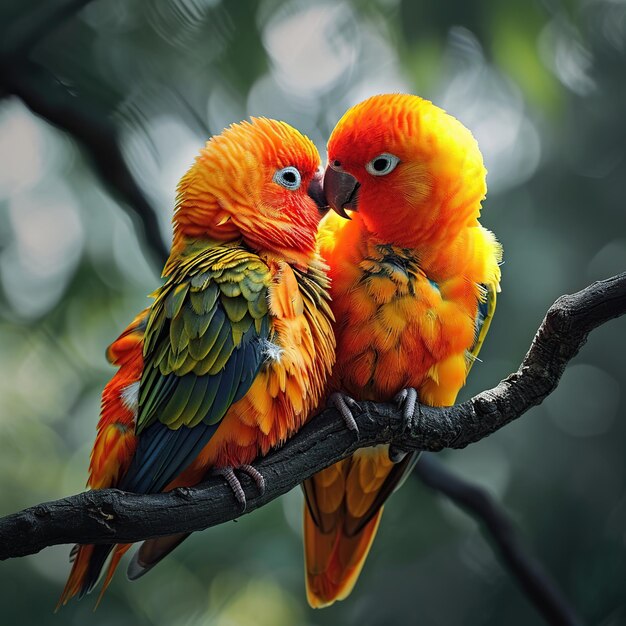 Des oiseaux d'amour assis sur une branche