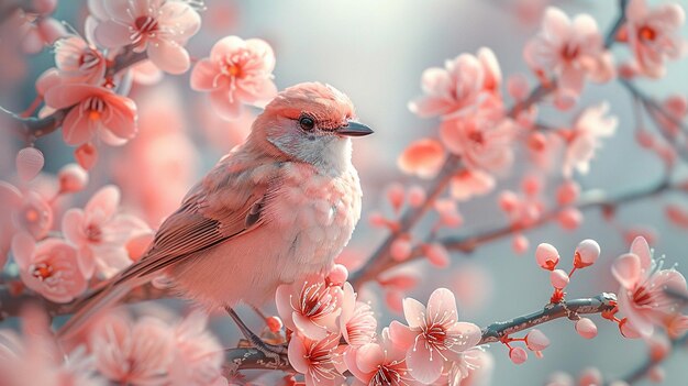 Photo des oiseaux d'amour rose pastel perchés sur le papier peint