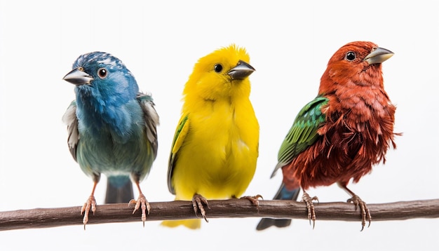 Oiseaux sur une branche avec un fond blanc