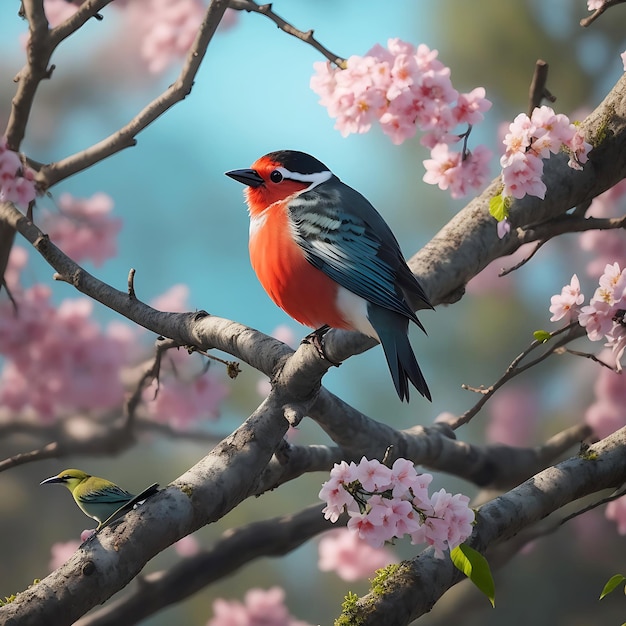 Oiseaux colorés sur la branche d'arbre