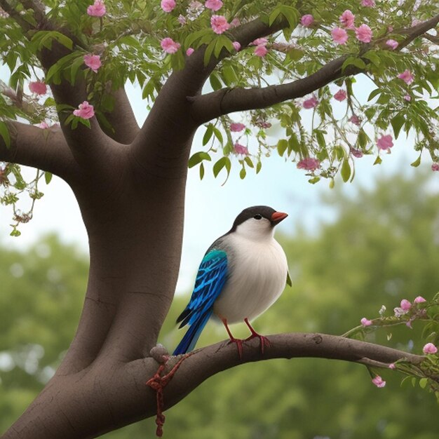 Photo des oiseaux colorés sont assis sur les branches de l'arbre.