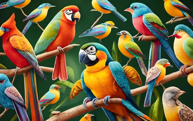 Des oiseaux exotiques aux motifs colorés et sans couture
