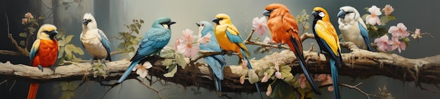 Photo oiseaux exotiques colorés dans la jungle arrière-plan rétro