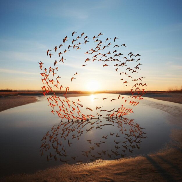 Photo oiseaux migrateurs en forme de v