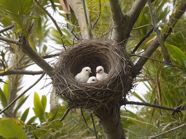 Photo les oiseaux nichent dans le palmier