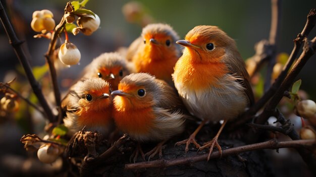 Les oiseaux nourrissent leurs petits dans le nid.