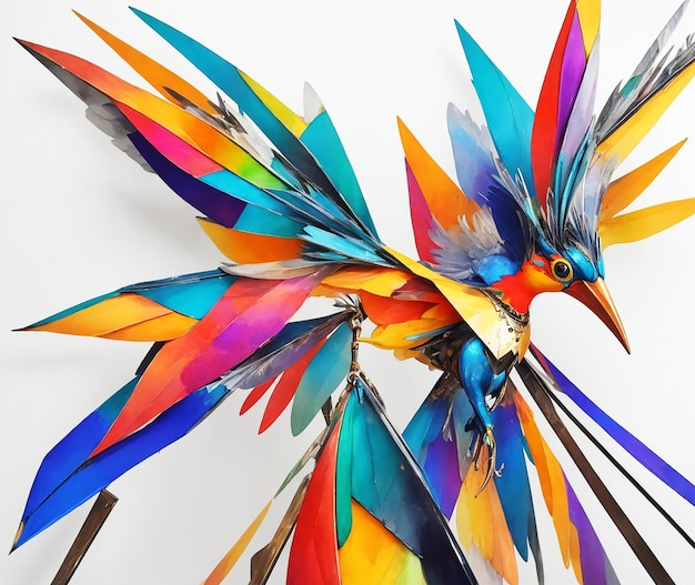 Photo oiseaux de paradis abstraits sculpture en métal recyclé art miracle géométrique du fond du ciel