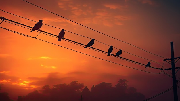 oiseaux perchés sur des câbles