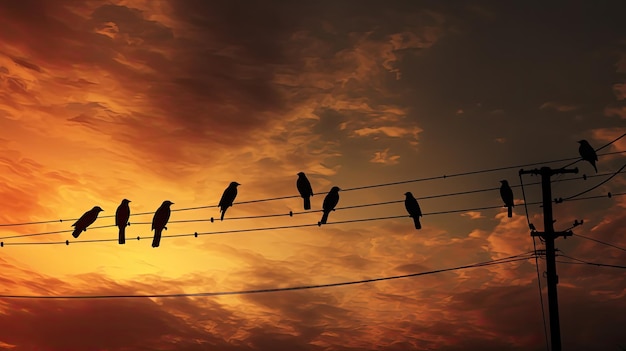 oiseaux perchés sur des câbles