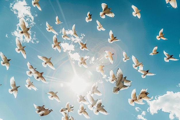 Photo les oiseaux s'élèvent haut dans le ciel pour souligner leur maîtrise de l'air.