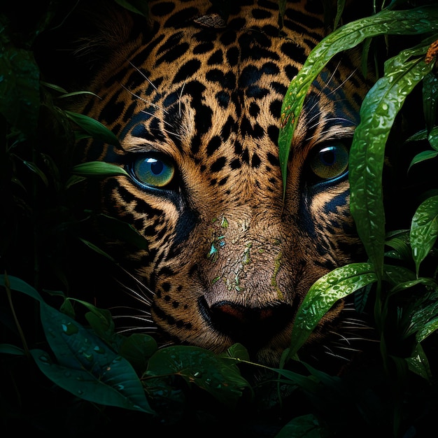 Ojos de Jaguar detrs de un arbusto