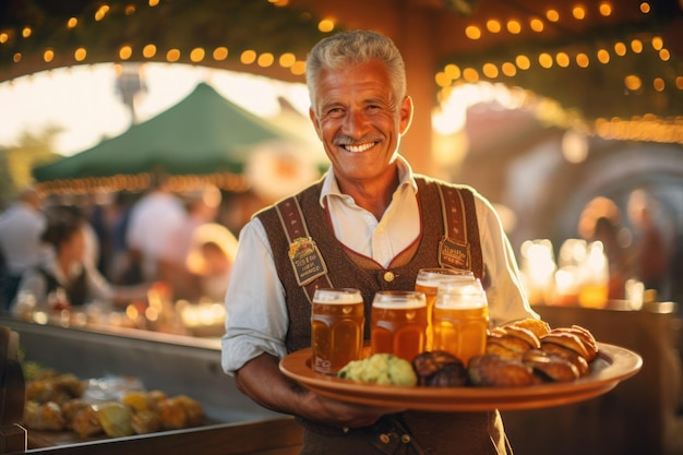 Oktoberfest homme âgé tenant la bière générative ai