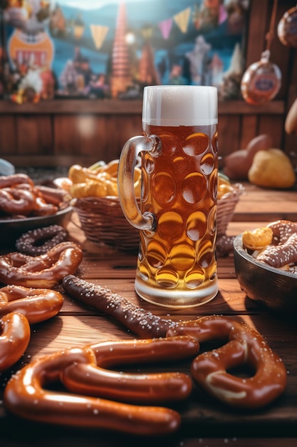 Oktoberfest rempli de bretzel fraîchement cuit Generative AI