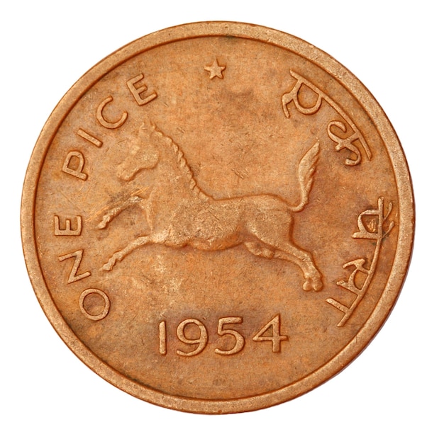 Old Indian One Pice Coin de 1954 close up