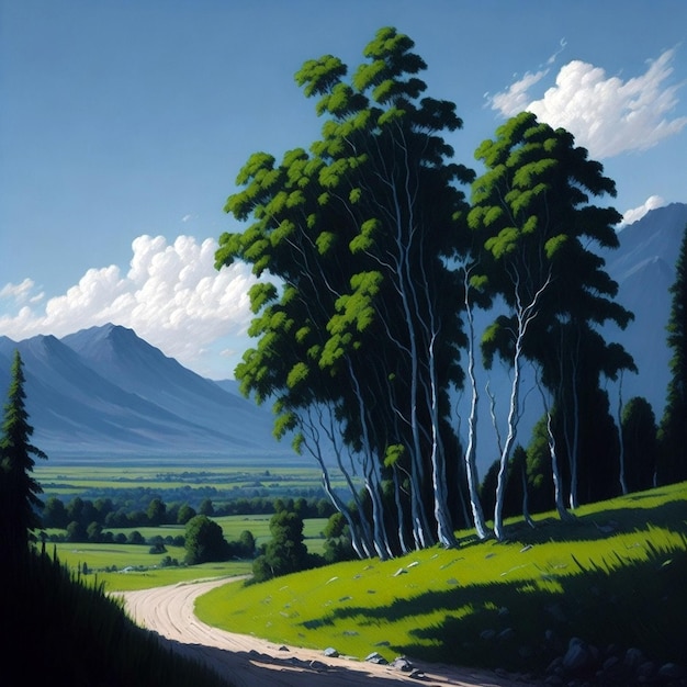 Oli peinture paysage de montagnes d'été