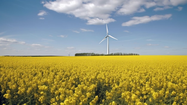 Éolienne dans un champ de fleurs jaunes Énergie alternative AI générative