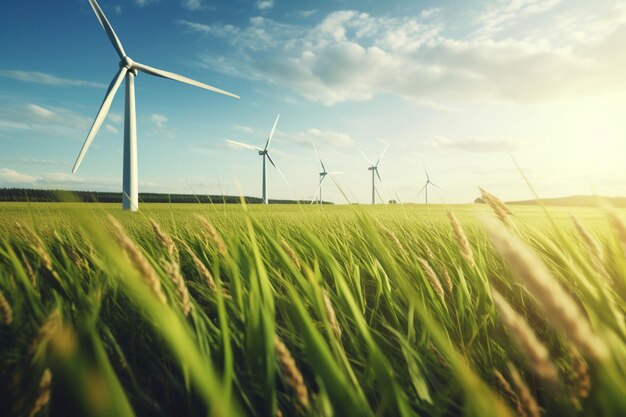 Éoliennes sur le champ vert