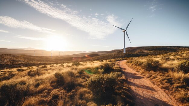 Éoliennes IA génératives dans un paysage de ferme verte sur le terrain