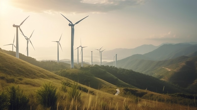 Éoliennes le matin ensoleillé