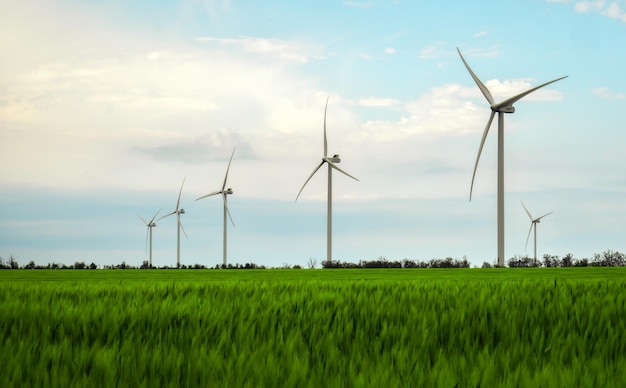 Éoliennes produisant de l'électricité avec un ciel bleu - concept de conservation de l'énergie