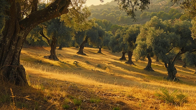 Photo oliveirais à l'heure d'or toscane italie