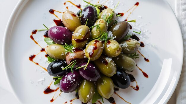 Des olives délicieuses sur blanc.