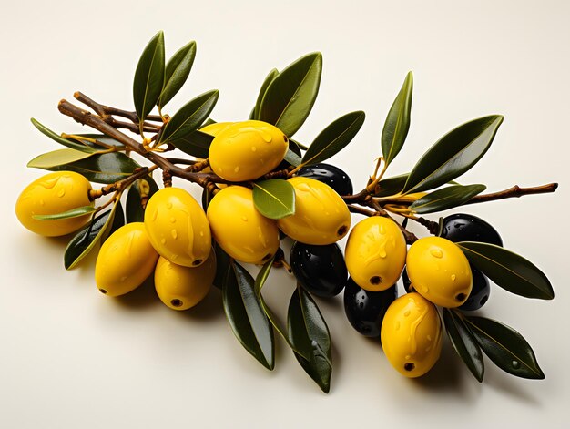 Olives fraîches avec branches et feuilles Branche d'olivier