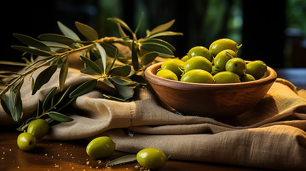olives fraîches dans un panier avec de l'huile d'olive