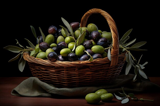 Photo des olives fraîches dans un panier