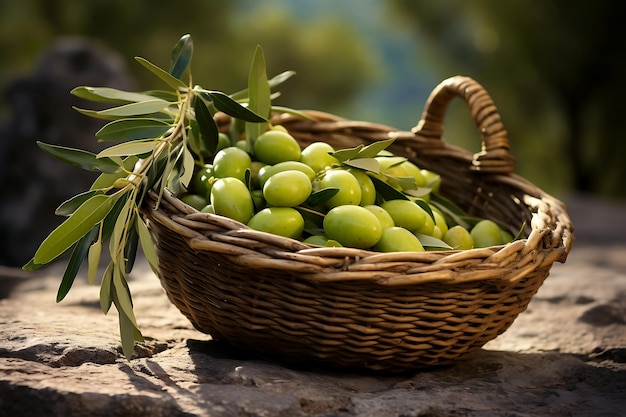 Photo des olives fraîches dans un panier