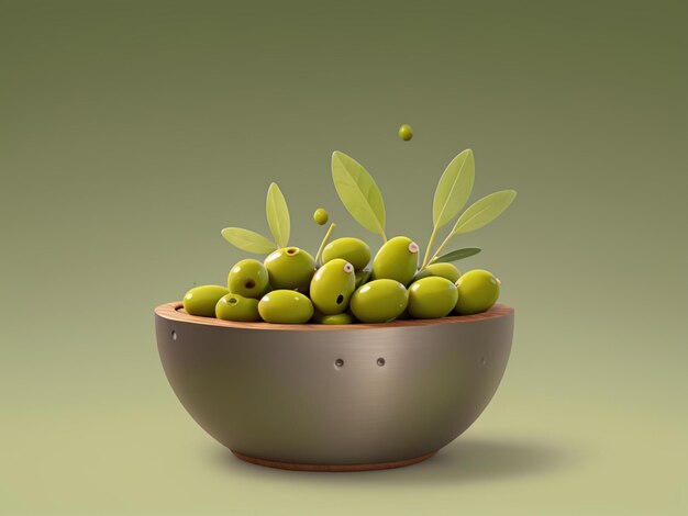 Photo des olives fraîches et de l'huile d'olive vierge extra sur un fond vert vibrant
