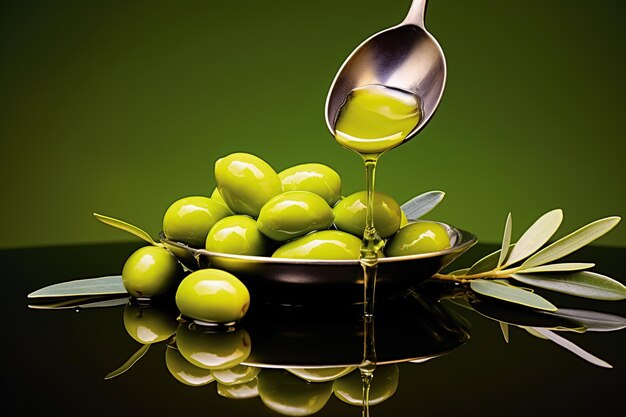 Photo olives et huile d'olive flottantes