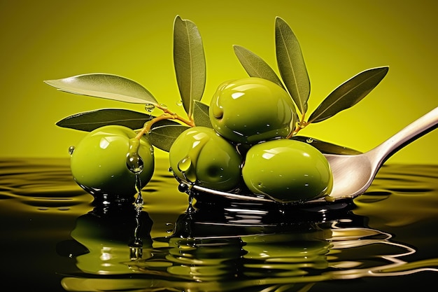 Photo olives et huile d'olive flottantes