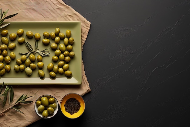 Olives naturelles fraîches et luxuriantes affichées sur une toile flexible