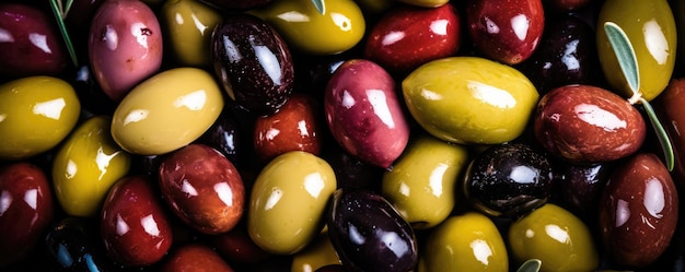 Olives noires et vertes en gros plan IA générative