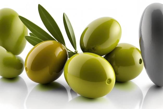 Olives vertes sur une collection de fond blanc