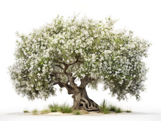 Photo olivier en pleine floraison paix et prospérité isolées sur un fond blanc généré par l'ia