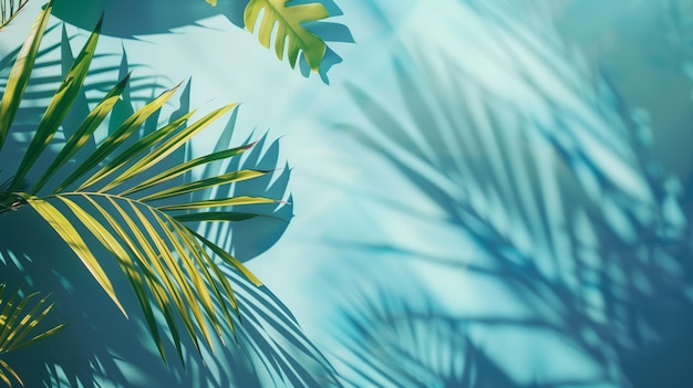 Des ombrages de palmiers tropicaux sur un fond de teal