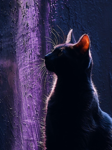 L'ombre d'un chat sur le mur élégante et mystérieuse avec un fond pur profond photo créative d'un fond élégant