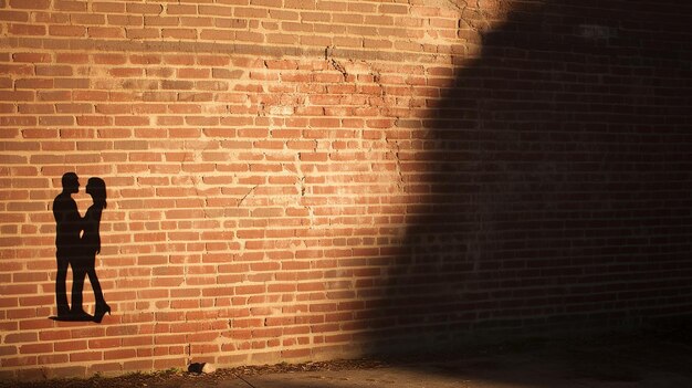 Photo l'ombre d'un couple formant un cœur sur un mur de briques
