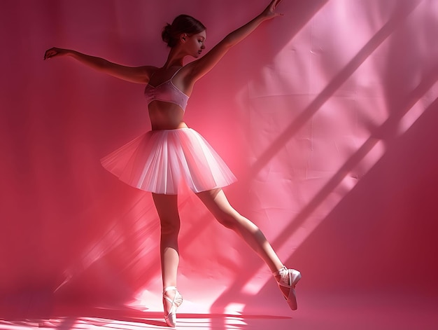 L'ombre d'une danseuse de ballet comme silhouette gravée sur le mur Photo gracieuse et créative d'un fond élégant