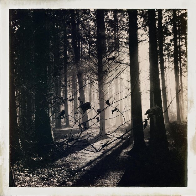 Photo l'ombre d'un homme sur le tronc d'un arbre